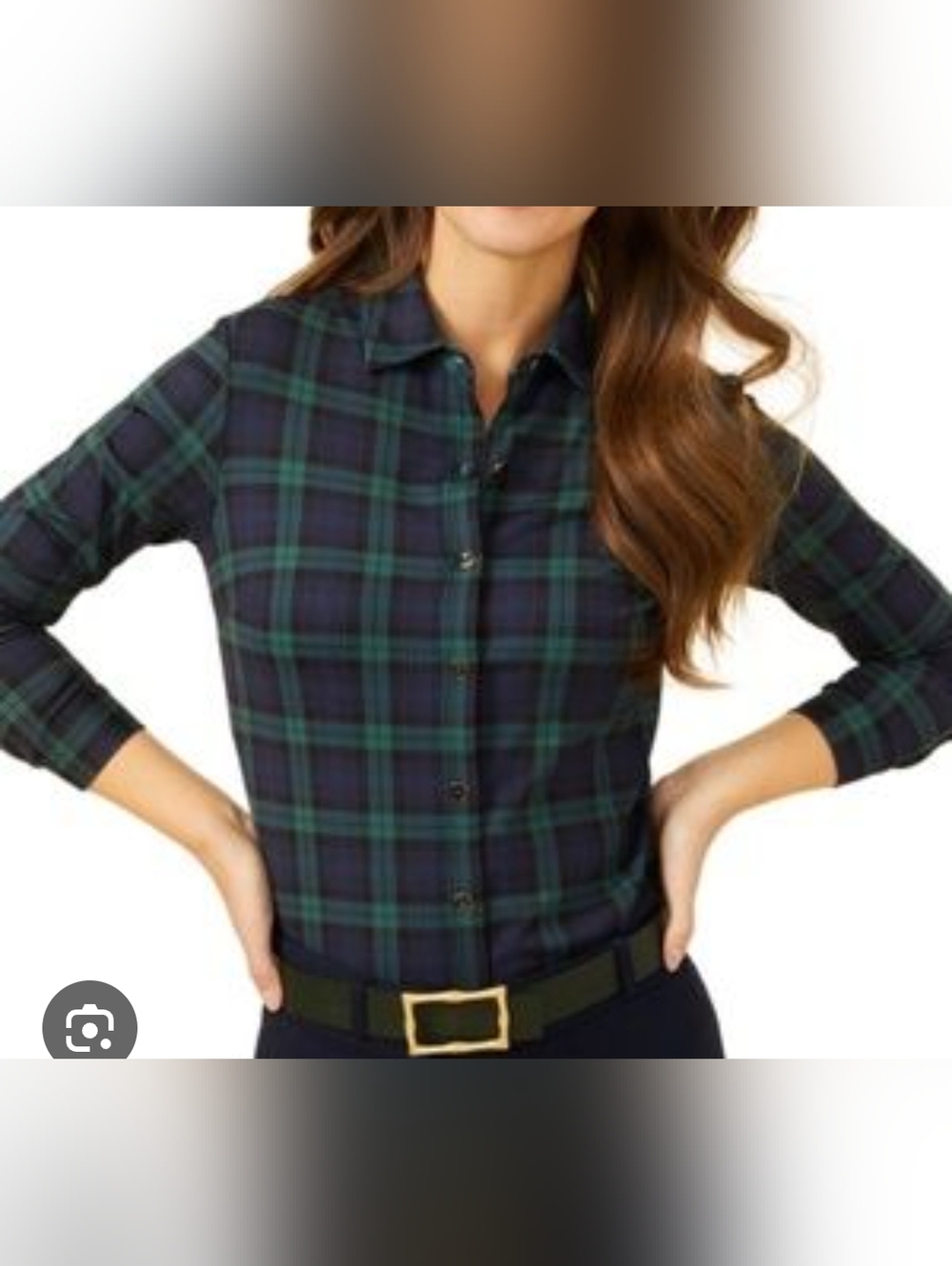 J McLaughlin Womens Blue Green Plaid Chic Feminine Preppy Trendy Shirt Size M